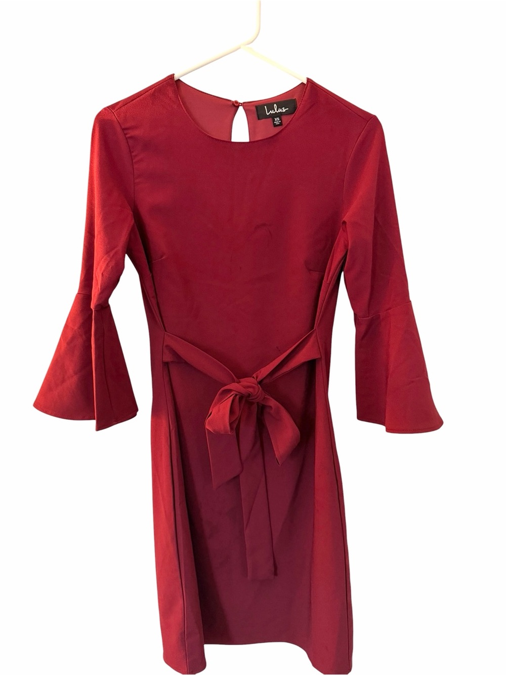 Lulu's Burgundy Tie-Waist Bell Sleeve Dress